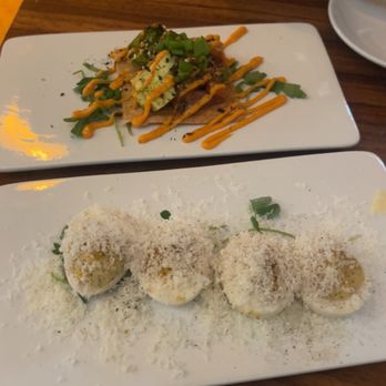 Lilah Grey - Cacio E Pepe Deviled Eggs/plain eggs and the salmon wonton - Tapas Bars Near Me - Newnan, Georgia Lilah Grey - Cacio E Pepe Deviled Eggs/plain eggs and the salmon wonton - Tapas Bars Near Me - Newnan, Georgia