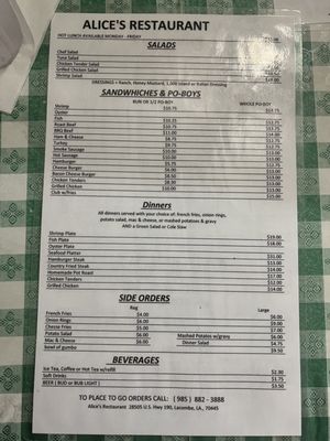 Menu photo 1 Alice's Restaurant Lacombe, LA