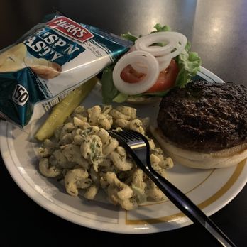 Brunner's Tavern - Burger with mac salad, chips, vegs. - Pubs Near Me - Buffalo, New York Brunner's Tavern - Burger with mac salad, chips, vegs. - Pubs Near Me - Buffalo, New York
