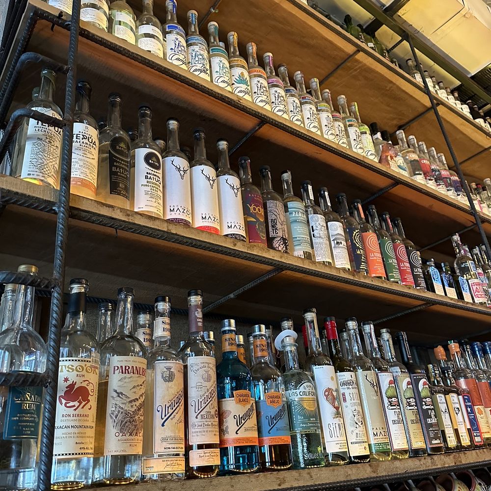 Las Almas Rotas - a shelf full of liquor bottles - Cocktail Bars Near Me - Dallas, Texas