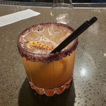 Sky & Vine Rooftop Bar - Margarita with purple salt - New American Near Me - Napa, California