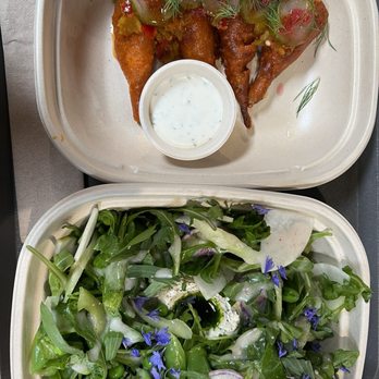 Gladys Restaurant - Crispy buffalo artichokes and spring pea salad - Vegan Near Me - Edgewater, Colorado Gladys Restaurant - Crispy buffalo artichokes and spring pea salad - Vegan Near Me - Edgewater, Colorado