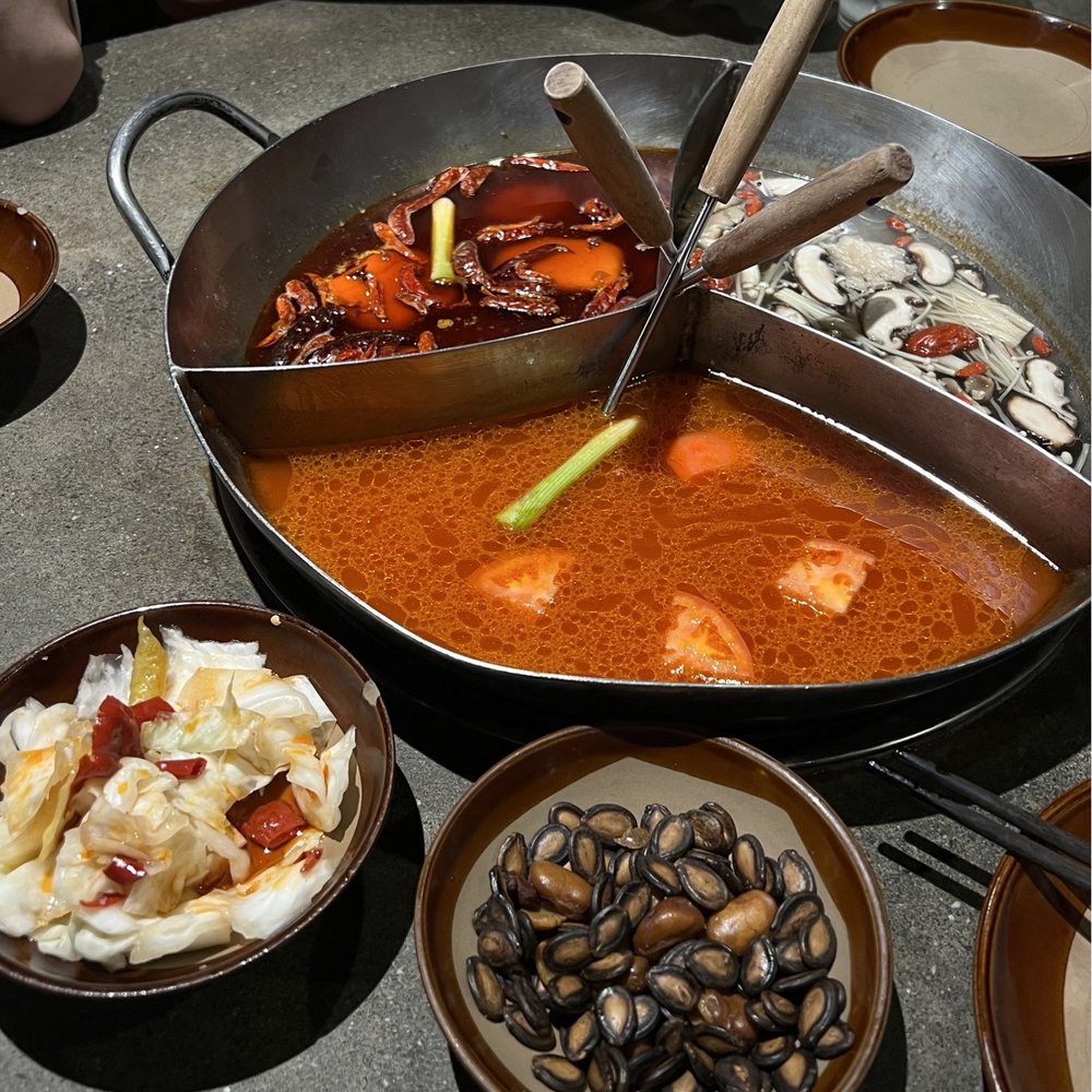 Chong Qing Lao Zao - 3 broths (mild spicy, tomato, mushroom) - Hot Pot Near Me - Flushing, New York Chong Qing Lao Zao - 3 broths (mild spicy, tomato, mushroom) - Hot Pot Near Me - Flushing, New York