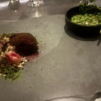 Alinea - Creamy peas and thick/tender beef - New American Near Me - Chicago, Illinois Alinea - Creamy peas and thick/tender beef - New American Near Me - Chicago, Illinois