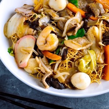 Red Bowl Asian Bistro - Seafood Double Pan-Fried Noodles - Asian Fusion Near Me - Columbia, South Carolina Red Bowl Asian Bistro - Seafood Double Pan-Fried Noodles - Asian Fusion Near Me - Columbia, South Carolina