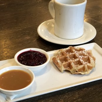 Medina Cafe - Waffles with Salted Caramel and Blueberry Compote - Breakfast & Brunch Near Me - Vancouver, British Columbia