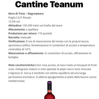 Il Grappolo Divino - Scheda tecnica Nero di Troia Negroamaro Rosato. Cantine Teanum. - Beer, Wine & Spirits Near Me - Biella, BI