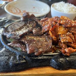 BBQ combo with kalbi ribs and spicy chicken