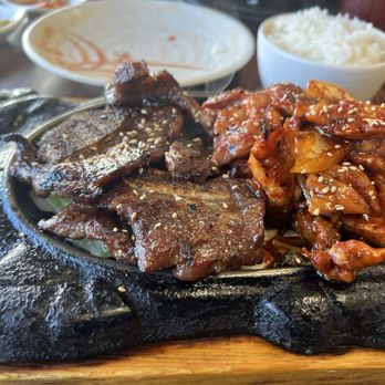 Suzy's Kitchen - BBQ combo with kalbi ribs and spicy chicken - Korean Near Me - Bremerton, Washington
