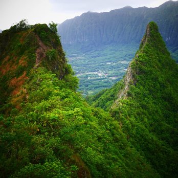 Olomana Hike - The chasm between the 2nd & 3rd peak! Didn't get to the 3rd...kinda chicken to rappel down the side of that 2nd peak! - Hiking Near Me - Kailua, Hawaii