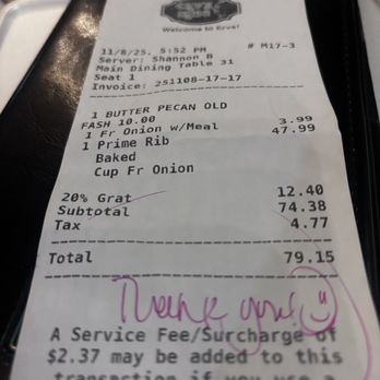 Ervs Mug - Check your bill closely.  20% gratuity was already added on - American Near Me - Oak Creek, Wisconsin