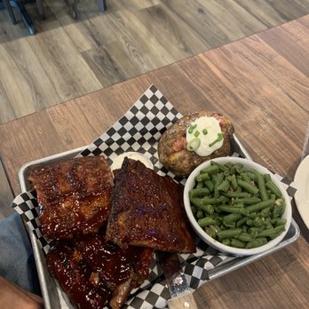 Big Daddy's BBQ - Slab of ribs, with the large size green beans and baked potato. - Barbeque Near Me - Meridian, Idaho Big Daddy's BBQ - Slab of ribs, with the large size green beans and baked potato. - Barbeque Near Me - Meridian, Idaho