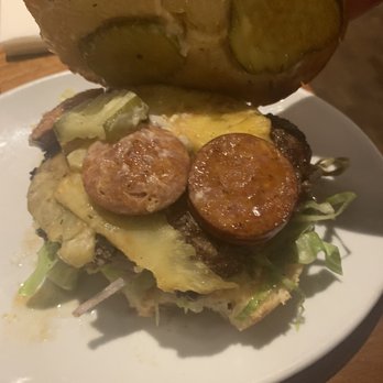 The Victor Tavern - 6th & Lenora - The burger has pieces of sausage and pineapple. Decent burger. - Beer, Wine & Spirits Near Me - Seattle, Washington The Victor Tavern - 6th & Lenora - The burger has pieces of sausage and pineapple. Decent burger. - Beer, Wine & Spirits Near Me - Seattle, Washington