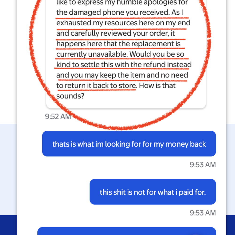 Walmart - proof, of refund without send item back. - Department Stores Near Me - Las Vegas, Nevada