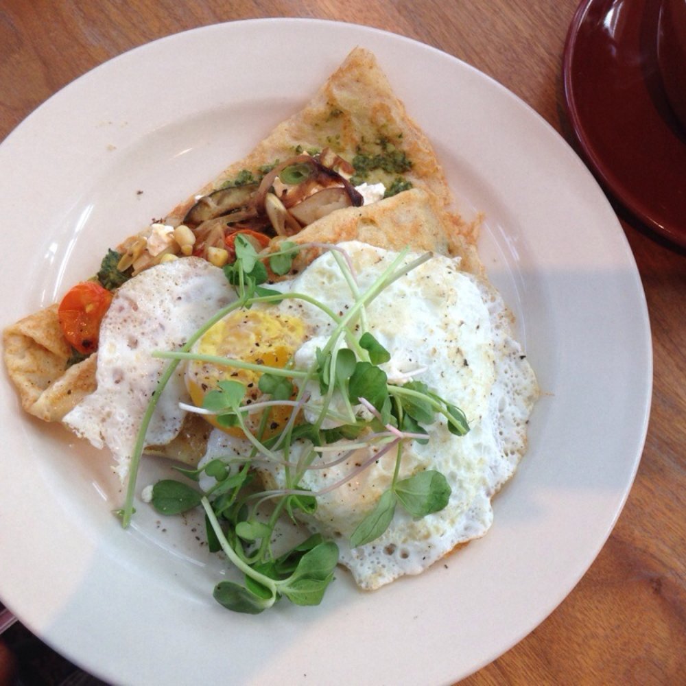 Bradbury's - Summer veggies, arugula, pesto, chèvre and fried egg crepe. - Coffee & Tea Near Me - Madison, Wisconsin Bradbury's - Summer veggies, arugula, pesto, chèvre and fried egg crepe. - Coffee & Tea Near Me - Madison, Wisconsin