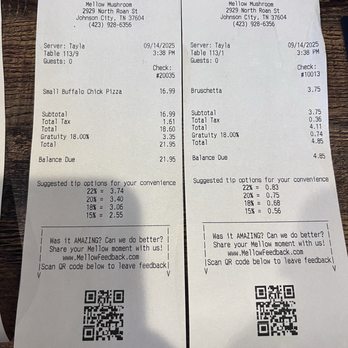 Mellow Mushroom Johnson City - Forced 18% tip when only 5/11 of us ordered food - Pizza Near Me - Johnson City, Tennessee Mellow Mushroom Johnson City - Forced 18% tip when only 5/11 of us ordered food - Pizza Near Me - Johnson City, Tennessee