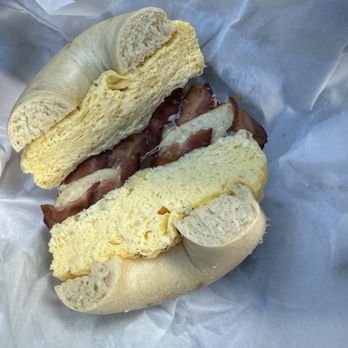 Rich's Bagels - Egg sandwich with Gouda and bacon; no hot sauce or veggies - Bagels Near Me - Holladay, Utah