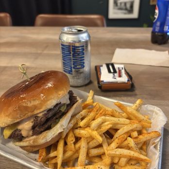 Hamm's Meat Market - Hamms, double smash burger fries, and an aluminum Cowboy beer one of the best hamburgers I've had in my 53 years on this planet! - Meat Shops Near Me - McKinney, Texas