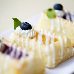 Savory - French Financiers with real pound cake and a fruit gelee. Picture here is passion fruit and raspberry
