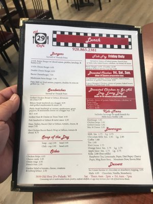 Menu photo 1 Old 29 Cafe Pulaski, WI