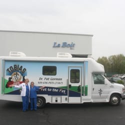 TOBIAS Mobile Veterinary Practice - Dr. Gorman and her tech., Phyllis, picking up their custom built mobile clinic from the manufacturer. (May 2, 2016)