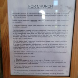 Our Lady of the Valley Catholic Church - Earthquake instructions