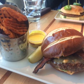 Root Down DIA - Burger + sweet potato fries - New American Near Me - Denver, Colorado