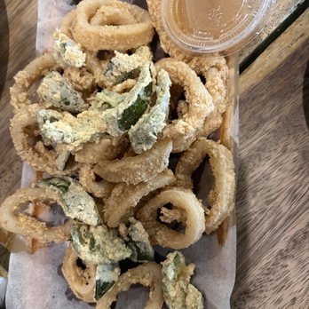 Isla Restaurant - Calamari with tangy vinegar spicy sauce. Deep fried chili peppers. All tasty! - Filipino Near Me - San Bruno, California Isla Restaurant - Calamari with tangy vinegar spicy sauce. Deep fried chili peppers. All tasty! - Filipino Near Me - San Bruno, California