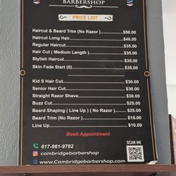 Cambridge Barber Shop - Pricing as of 5/14/25
