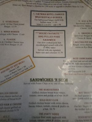 Menu photo 8 Oatman Hotel Oatman, AZ
