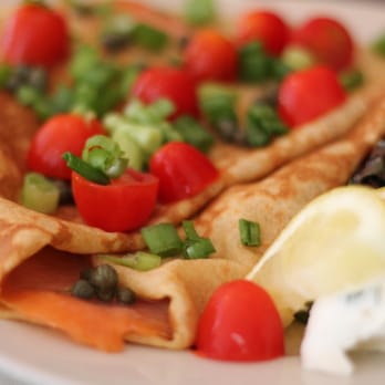 Seven Suns Coffee & Tea - Our "Back Bay" Crepe - Smoked ME salmon, capers green onion, cherry tomatoes with a lemon herb cream cheese - Coffee & Tea Near Me - Wolfeboro, New Hampshire Seven Suns Coffee & Tea - Our "Back Bay" Crepe - Smoked ME salmon, capers green onion, cherry tomatoes with a lemon herb cream cheese - Coffee & Tea Near Me - Wolfeboro, New Hampshire