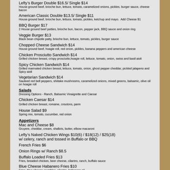 Leftys Taproom - Menu as of 11/2022 - Beer Bar Near Me - Sacramento, California Leftys Taproom - Menu as of 11/2022 - Beer Bar Near Me - Sacramento, California