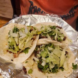 Los Amigos - Tacos on flour tortillas. 2 steak, 1 chicken