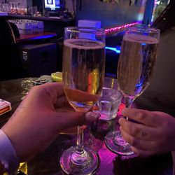 Space Lounge Oakland - Was feeling fancy , they knew what was going on ! Champagne was amazing ! Vibes on vibes baby . Oakland shows the most love