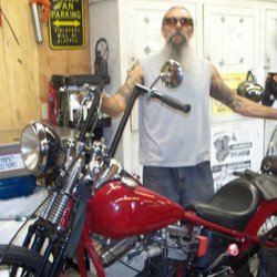 S & J Motorcycle Repair - Steve is seen here with his 1952 Pan Head. The shop opened in 2000 as a Full Service Repair Shop for Harley Davidson Motorcycles.