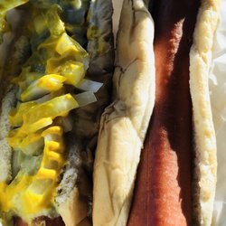The Groovy Dawg - Yum!! Wasabi Horseradish with mustard and Onions Dawg! Huge!