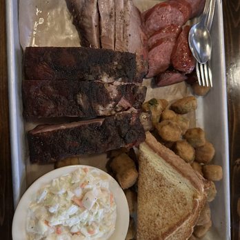 Albert G's BBQ - 3 meats ribs, brisket, sausage. Sides: okra and Cole slaw. - Barbeque Near Me - Tulsa, Oklahoma Albert G's BBQ - 3 meats ribs, brisket, sausage. Sides: okra and Cole slaw. - Barbeque Near Me - Tulsa, Oklahoma