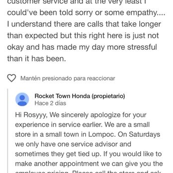 Rocket Town Honda - The original response from rocketown honda about my review on google - Car Dealers Near Me - Lompoc, California Rocket Town Honda - The original response from rocketown honda about my review on google - Car Dealers Near Me - Lompoc, California