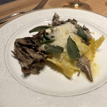 Rocca - TORTELLO all' UOVO egg yolk center, spinach and ricotta filling, maitake mushroom - Italian Near Me - Tampa, Florida