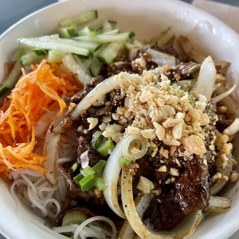 Lieu's Vietnamese Restaurant - My fave dish here - bun bo xao (stir fried beef over noodle salad) - Vietnamese Near Me - Fort Worth, Texas