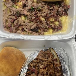Loaded Mac and cheese with brisket Loaded baked potato with brisket. Loaded Mac and cheese with brisket Loaded baked potato with brisket.