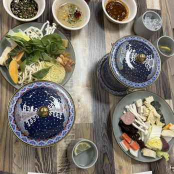 Mongol House - Our personal hot pot, sides and sauces- waiting for the meat - Asian Fusion Near Me - Temecula, California