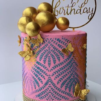 Dbs Delights - a pink and gold birthday cake - Desserts Near Me Dbs Delights - a pink and gold birthday cake - Desserts Near Me