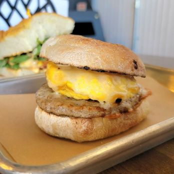 Odd Duck Market - Sausage, Egg & Cheese in toasted bialy with a yummy spread of garlic aoili! - Cafes Near Me - North Charleston, South Carolina Odd Duck Market - Sausage, Egg & Cheese in toasted bialy with a yummy spread of garlic aoili! - Cafes Near Me - North Charleston, South Carolina