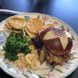 "Egg and cheese" on a pretzel bun with bacon added