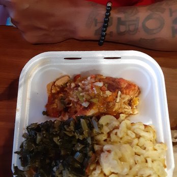 Caribbean Fiesta - Stuffed Salmon w/crab n shrimp, collards, and mac n cheese. - Caribbean Near Me - Duluth, Georgia