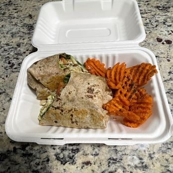 Clean Eatz - A chicken pesto wrap and sweet potato fries $10.15 - Cafes Near Me - Belleair Bluffs, Florida Clean Eatz - A chicken pesto wrap and sweet potato fries $10.15 - Cafes Near Me - Belleair Bluffs, Florida