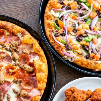 Straw Hat Pizza - two pizzas with different toppings - Pizza Near Me - Long Beach, California Straw Hat Pizza - two pizzas with different toppings - Pizza Near Me - Long Beach, California