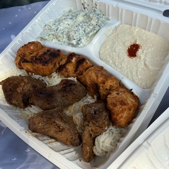 Mediterranean Grill House - Lamb & Chicken Kebob Combo Plate with cucumber yogurt salad and hummus - Middle Eastern Near Me - Mountain View, California