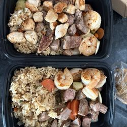 Mexihanas Hibachi Grill - Steak, Chicken, Shrimp, fried rice and veggies Side of garlic noodles and dont forget the yum yum sauce